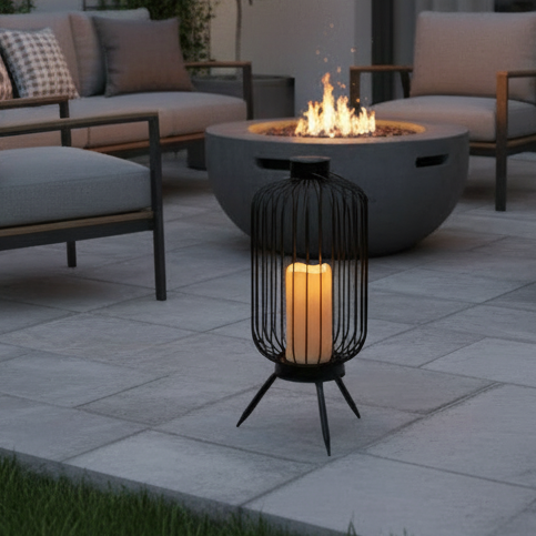 Noma Tall Metal Wire Lantern with Solar Candle