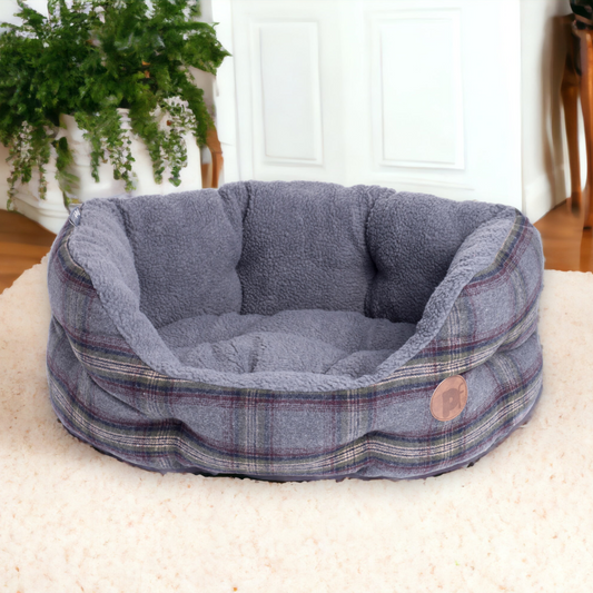 Grey Tweed Oval Dog Bed