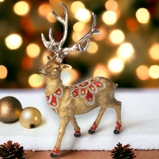 Christmas Gold Stag with Red And Gold Jewels