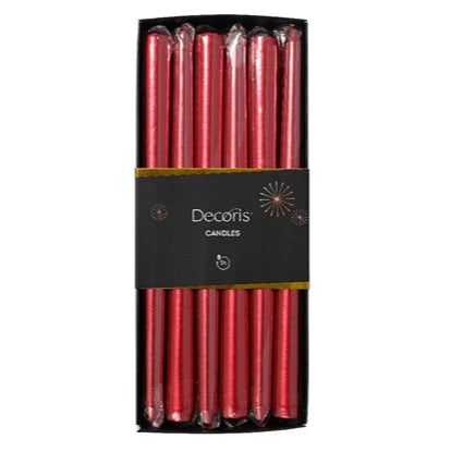 Pack of 12 Metallic Red Wax Dinner Candles