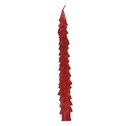 Set of 2 Red Metallic Christmas Tree Dinner Candles
