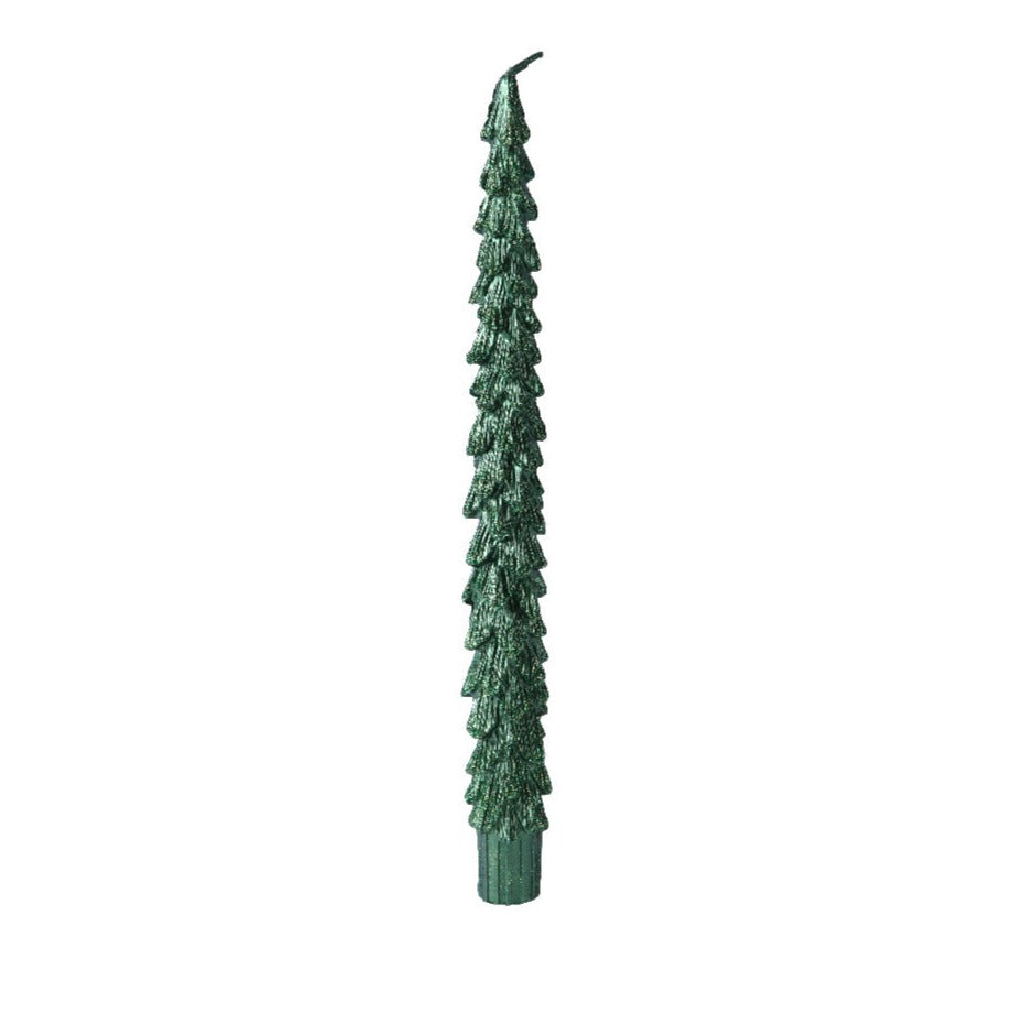Set of 2 Green Metallic Tree Dinner Candles