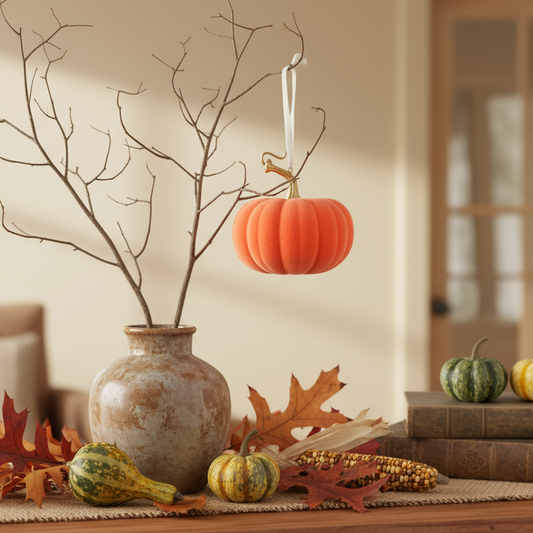 Orange Velvet Hanging Pumpkin Decoration