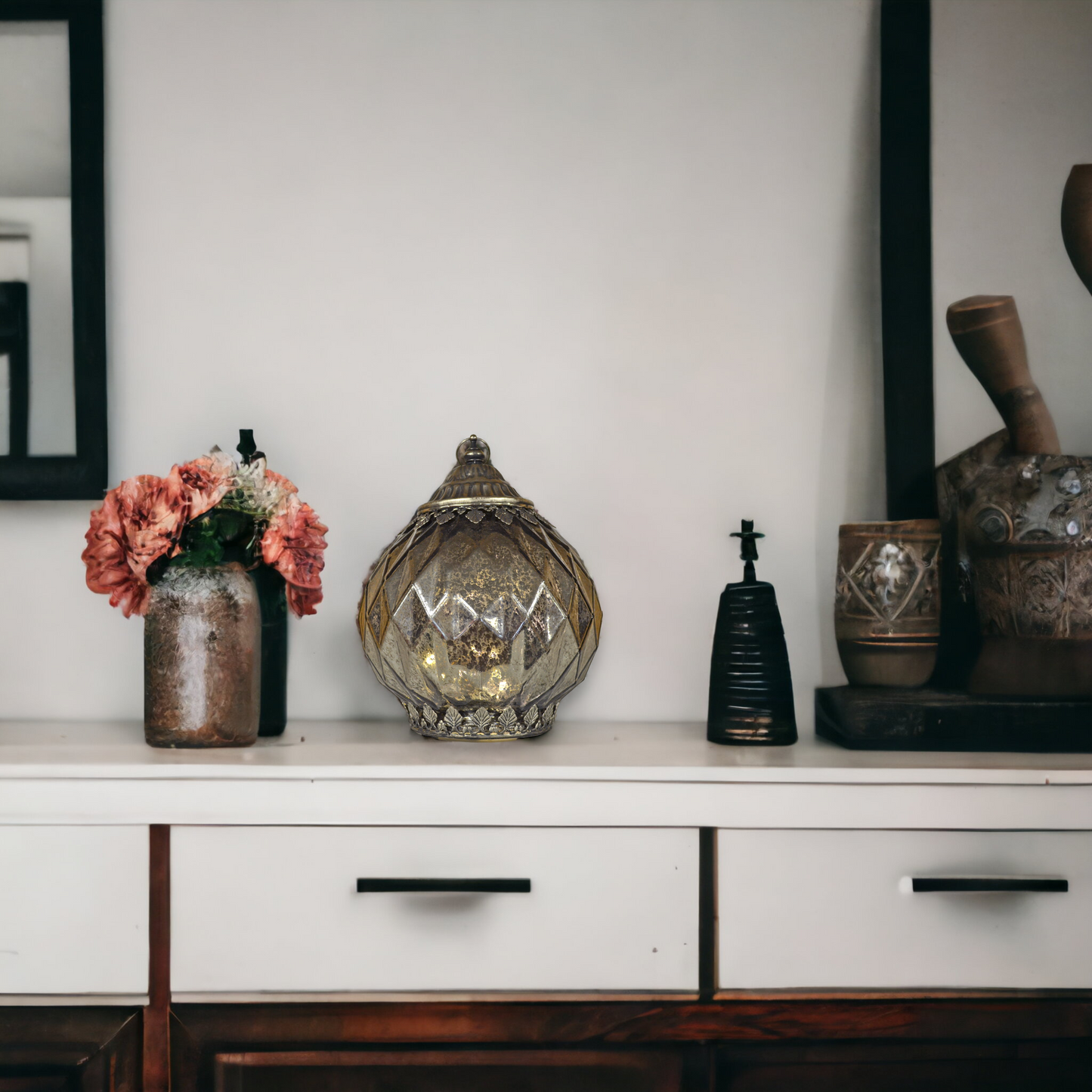 Grey Geometric Vintage Style LED Lantern