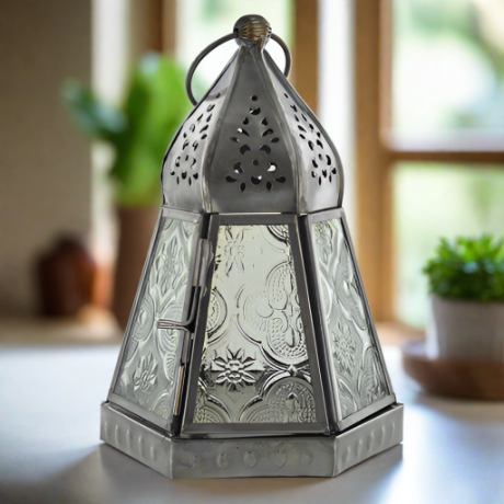 Iron Antique Silver Glass Lantern