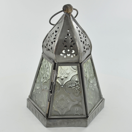 Iron Antique Silver Glass Lantern