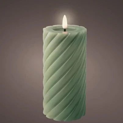 Green LED Wick Twisted Wax Candle with Melted Top 17.3cm x 7.5cm