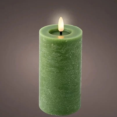 Green LED Wick Flat Top Wax Candle 15cm x 7cm