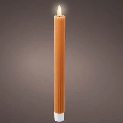 Set of 2 Orange LED Wick Carved Wax Dinner Candle