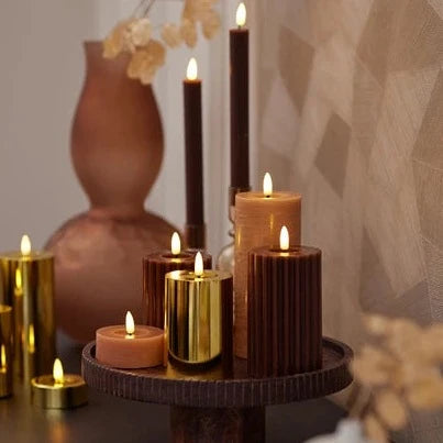 Pink LED Wick Carved Wax Candle with Melted Top 14.8cm x 7.5cm