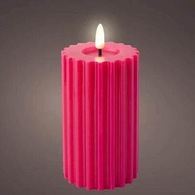 Pink LED Wick Carved Wax Candle with Melted Top 14.8cm x 7.5cm