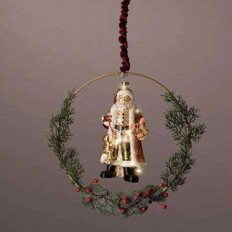 Lumineo LED Glass Santa Hanging Wreath