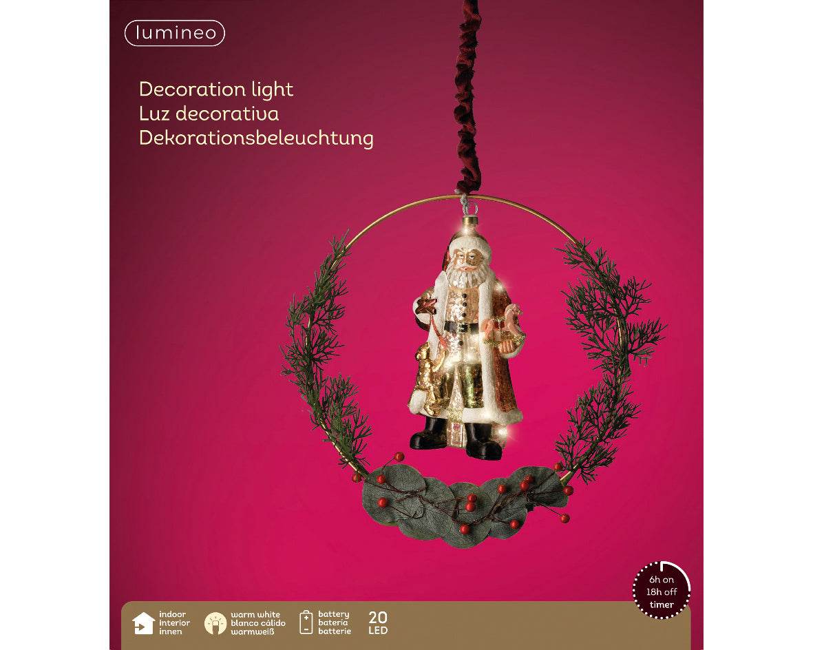 Lumineo LED Glass Santa Hanging Wreath