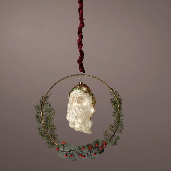 Lumineo LED Glass Santa Head Hanging Wreath