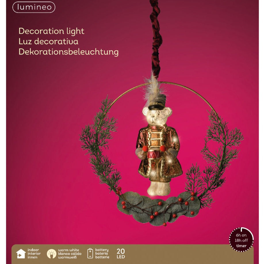 Lumineo LED Glass Nutcracker Teddy Hanging Wreath