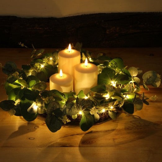 Artificial Eucalyptus Parasol Wreath with Warm White LED's