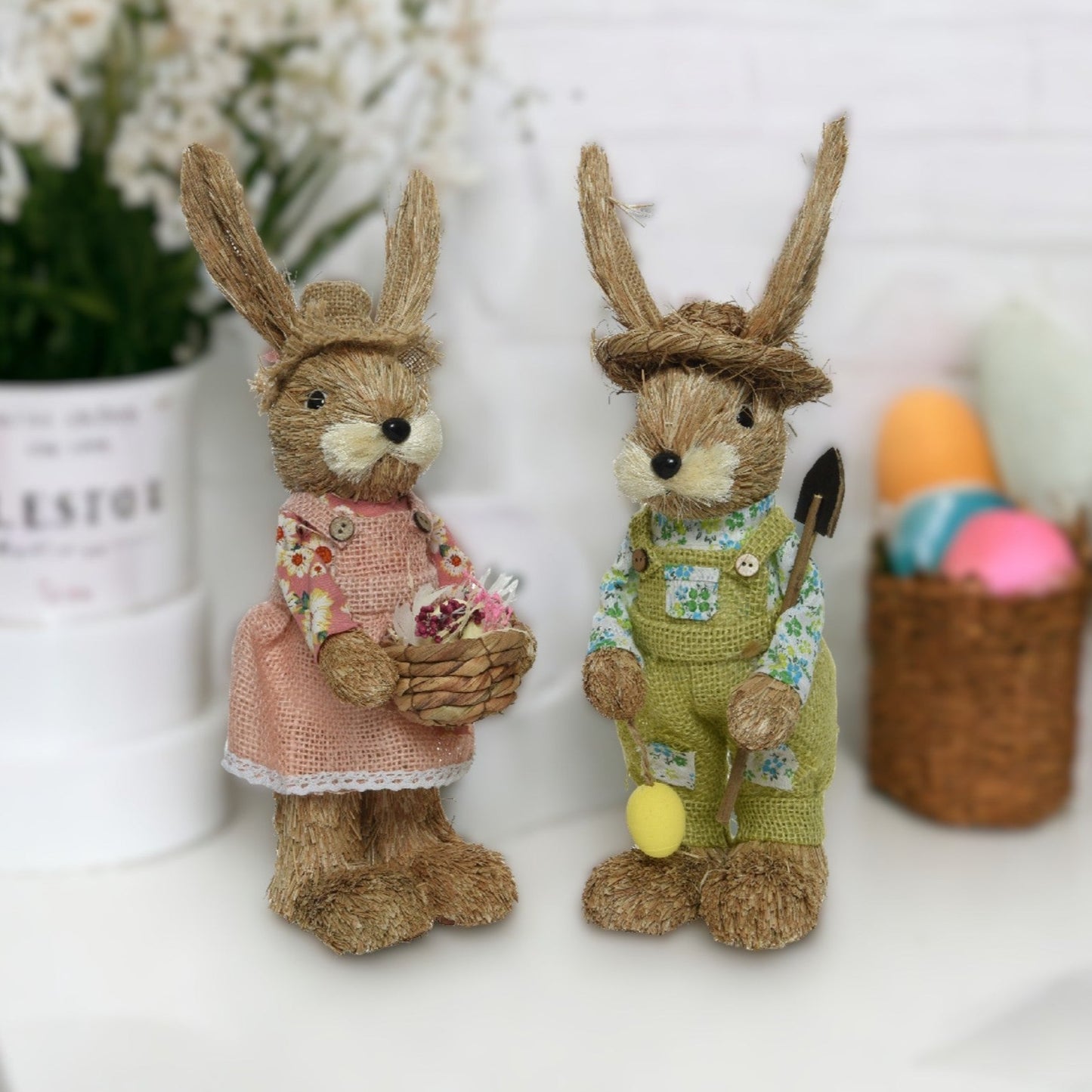 Easter Bunny with Basket of Flowers Decoration