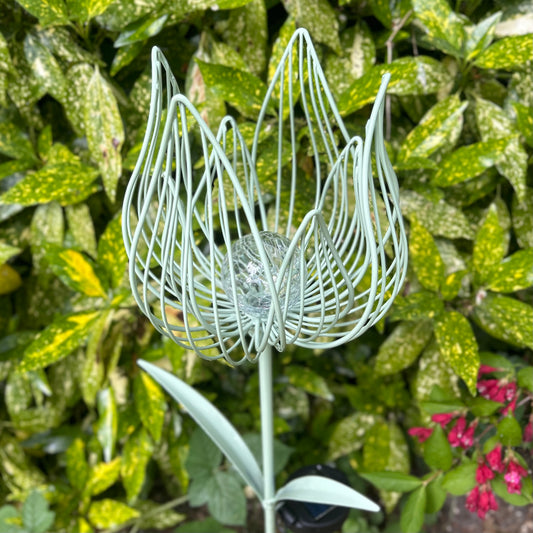 Sage Green Solar LED Flower Metal Garden Stake