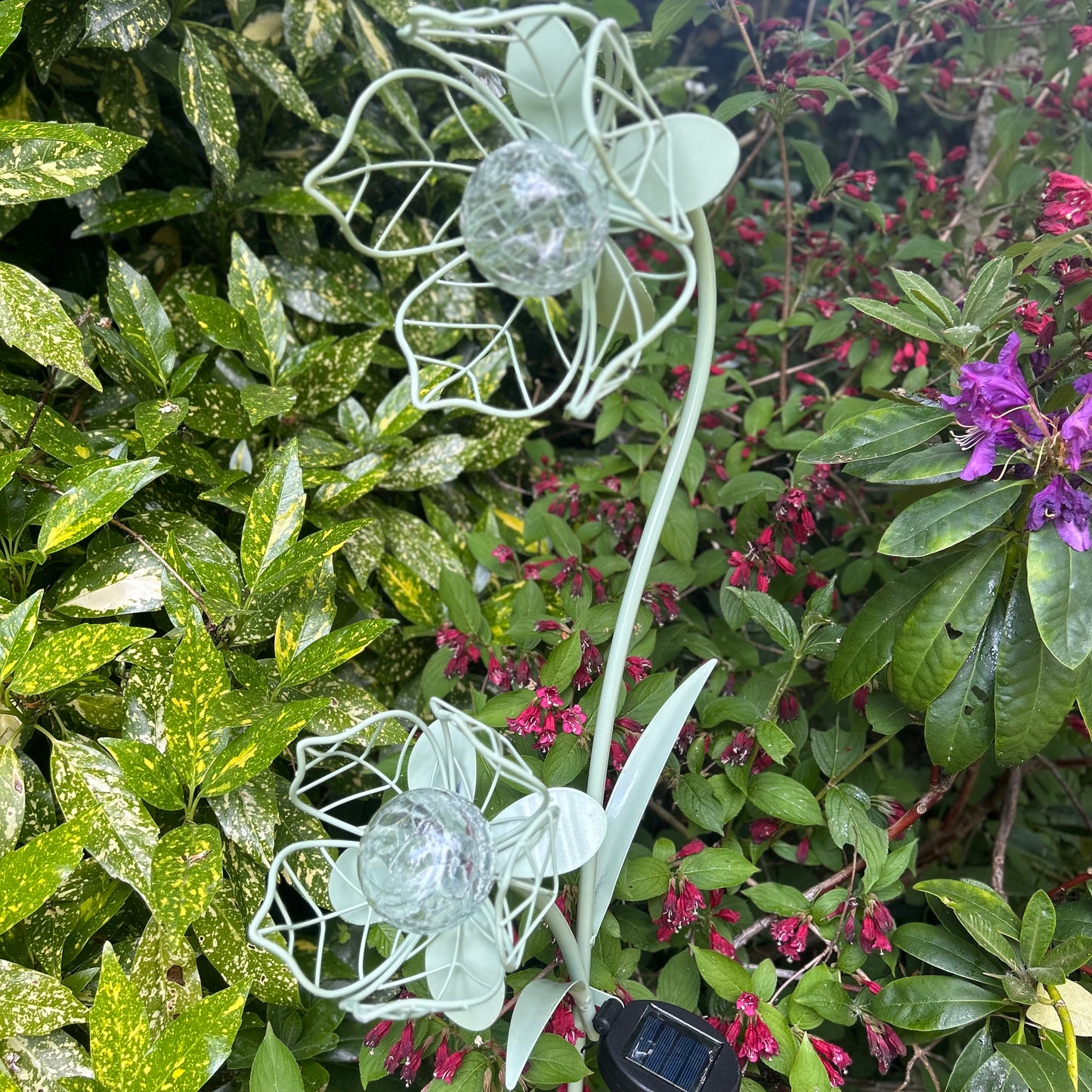 Sage Green Solar LED Flower Metal Garden Stake