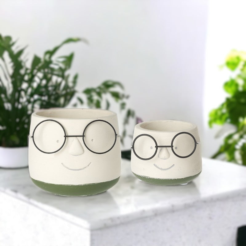 Smiley Face with Glasses Plant Pot