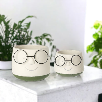 Smiley Face with Glasses Plant Pot
