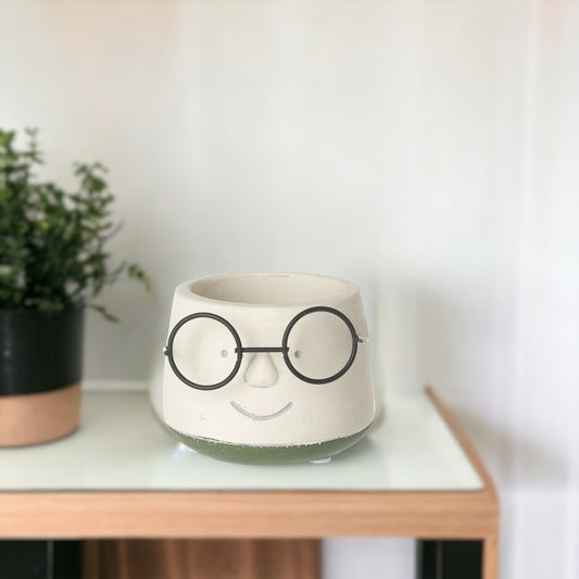 Small Smiley Face with Glasses Plant Pot