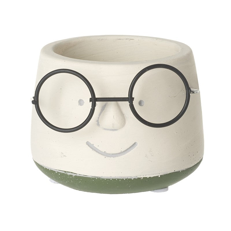 Small Smiley Face with Glasses Plant Pot