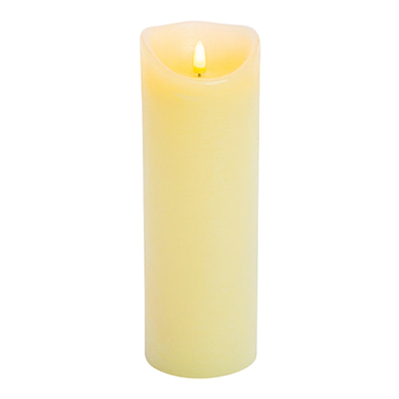 Yellow candle with a flame on a white background