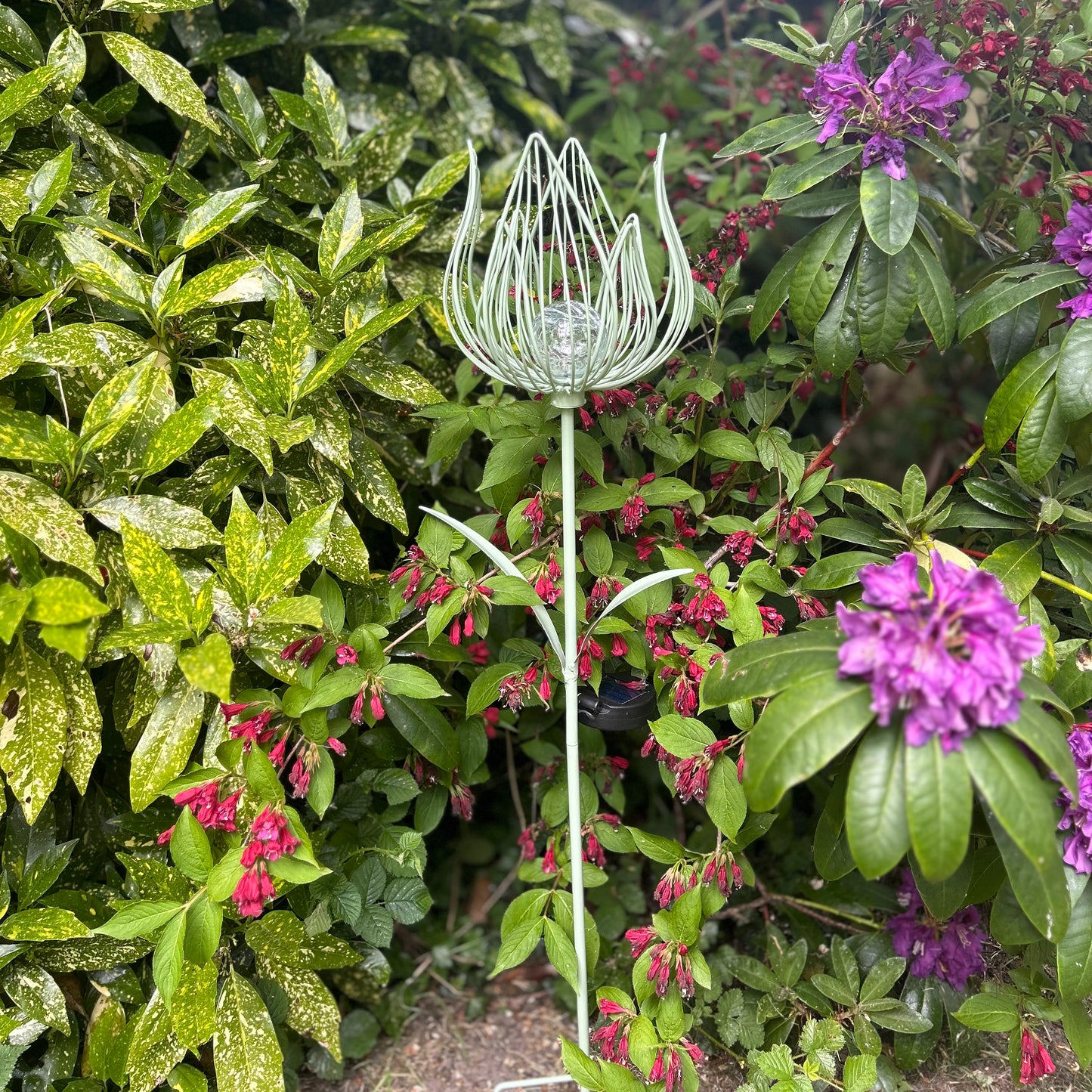 Sage Green Solar LED Flower Metal Garden Stake