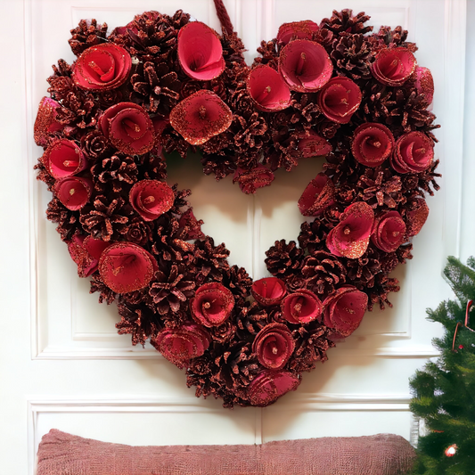 Red Pinecone Heart Wreath