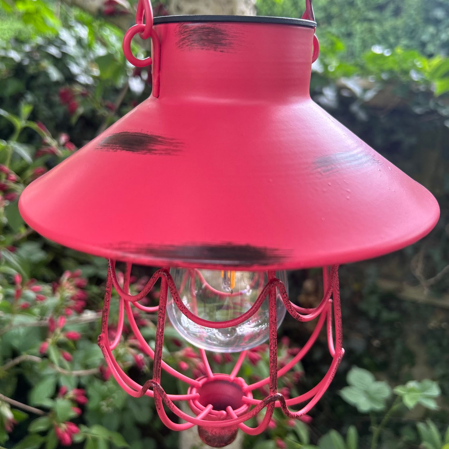 Coral Pink Solar Metal Hanging Lantern