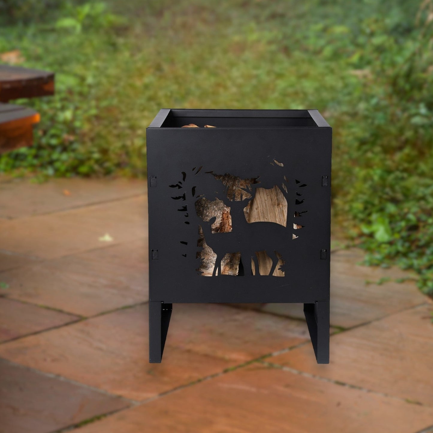 Fallen Fruits Black Deer Design Square Fire Basket