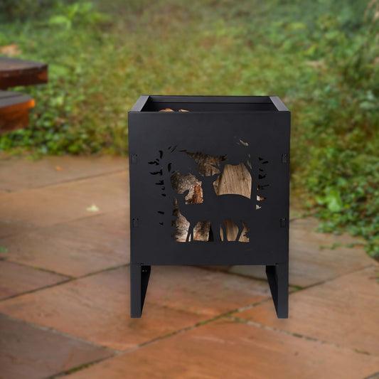 Fallen Fruits Black Deer Design Square Fire Basket