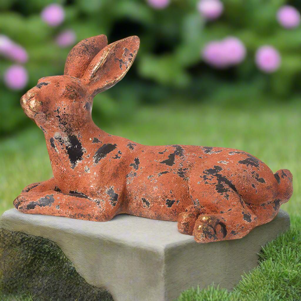 Rustic Lounging Hare Garden Ornament