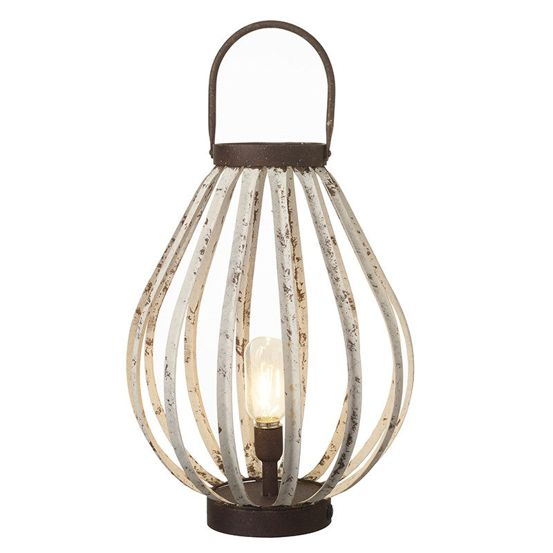 White Rustic Metal Cut Out Lantern with LED Bulb