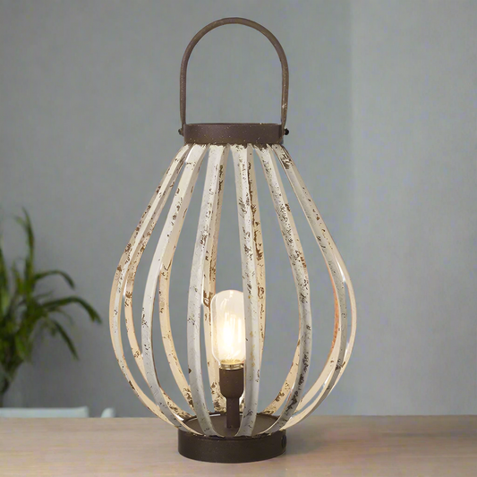 White Rustic Metal Cut Out Lantern with LED Bulb