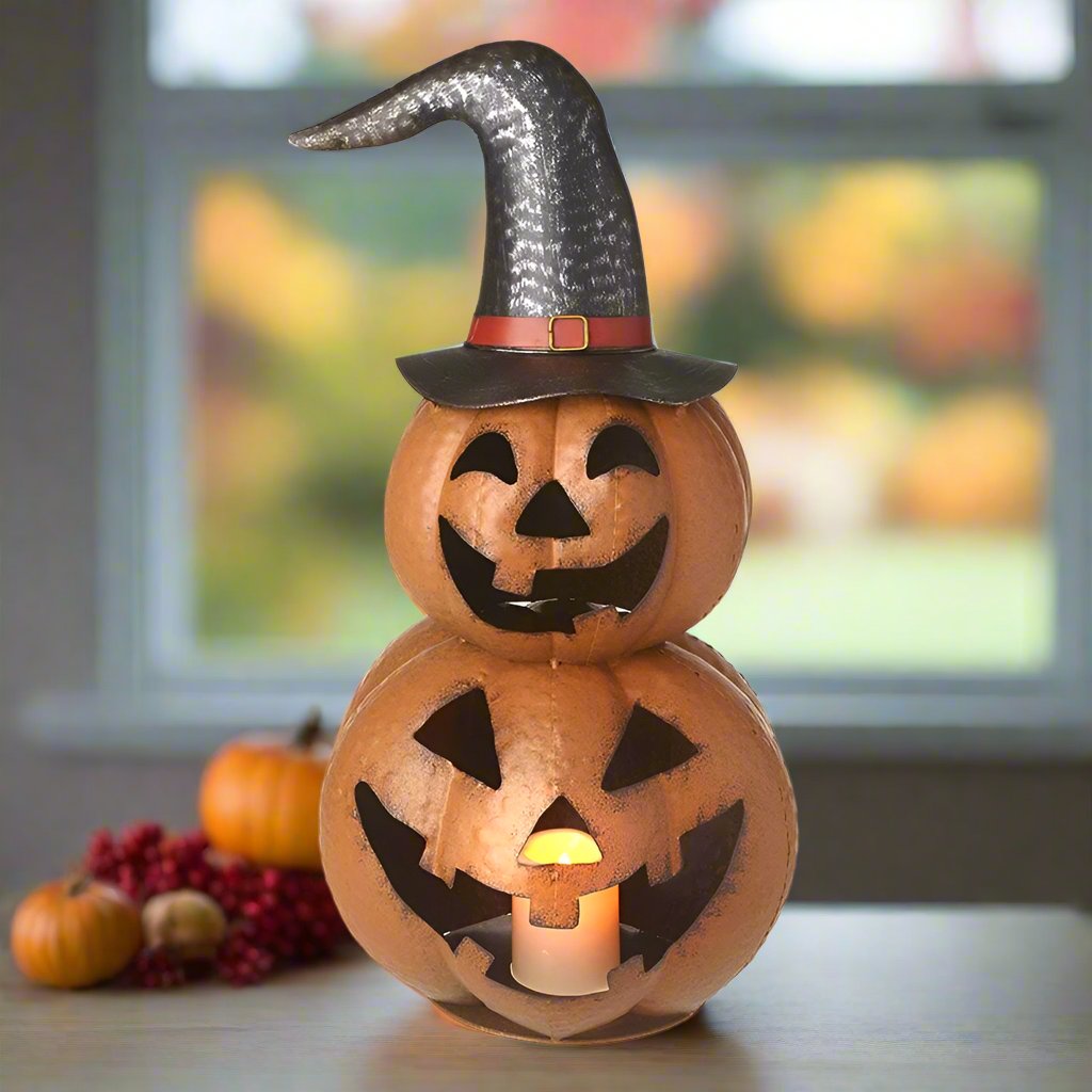 Metal Pumpkin Stack with Candle