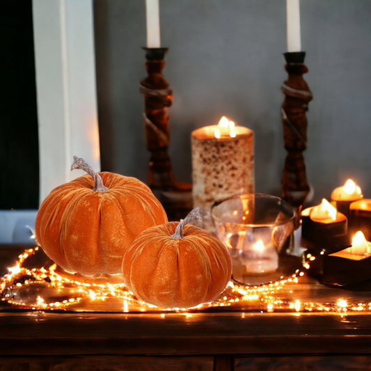 Halloween Set of 2 Velvet Pumpkin Decoration