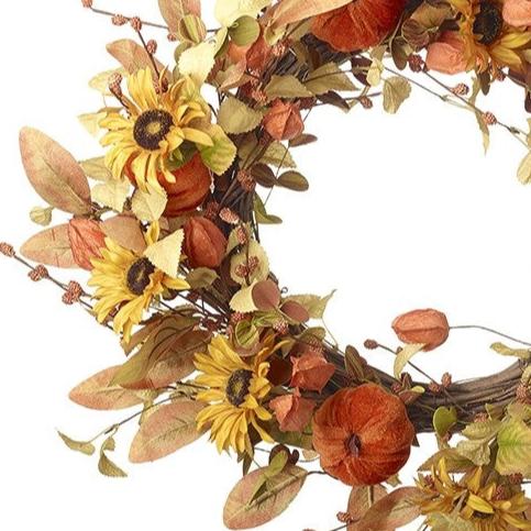 Autumn Foliage Wreath with Pumpkins