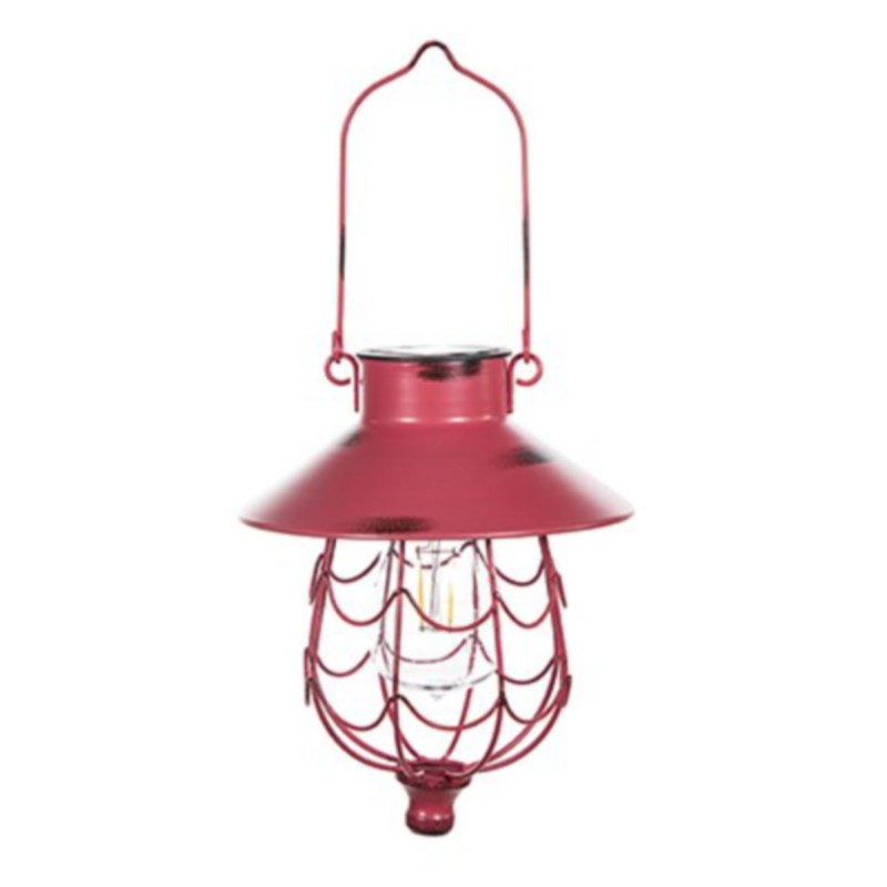 Coral Pink Solar Metal Hanging Lantern