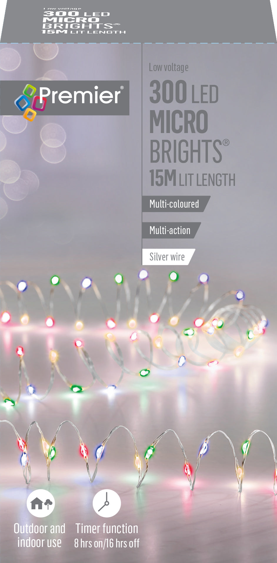 Premier 300 Multi Colour LED Christmas Microbrights Silver Wire