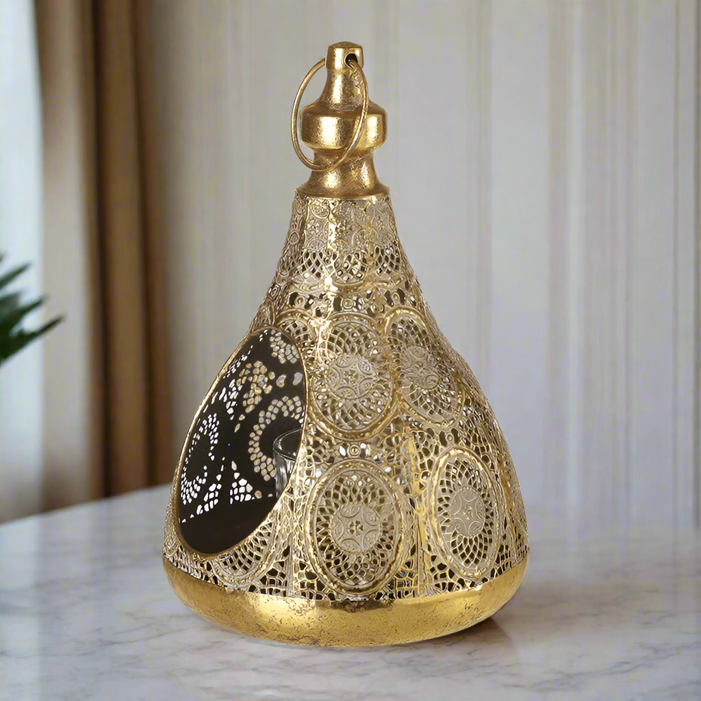 Ornate Gold Metal Tea Light Lantern