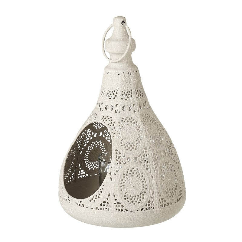 Ornate White Metal Tea Light Lantern