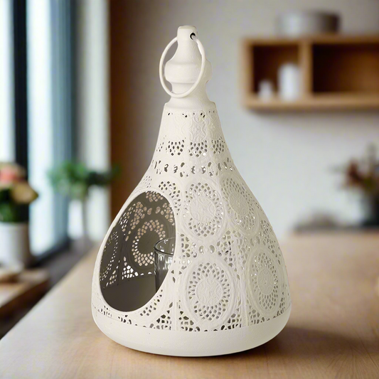 Ornate White Metal Tea Light Lantern