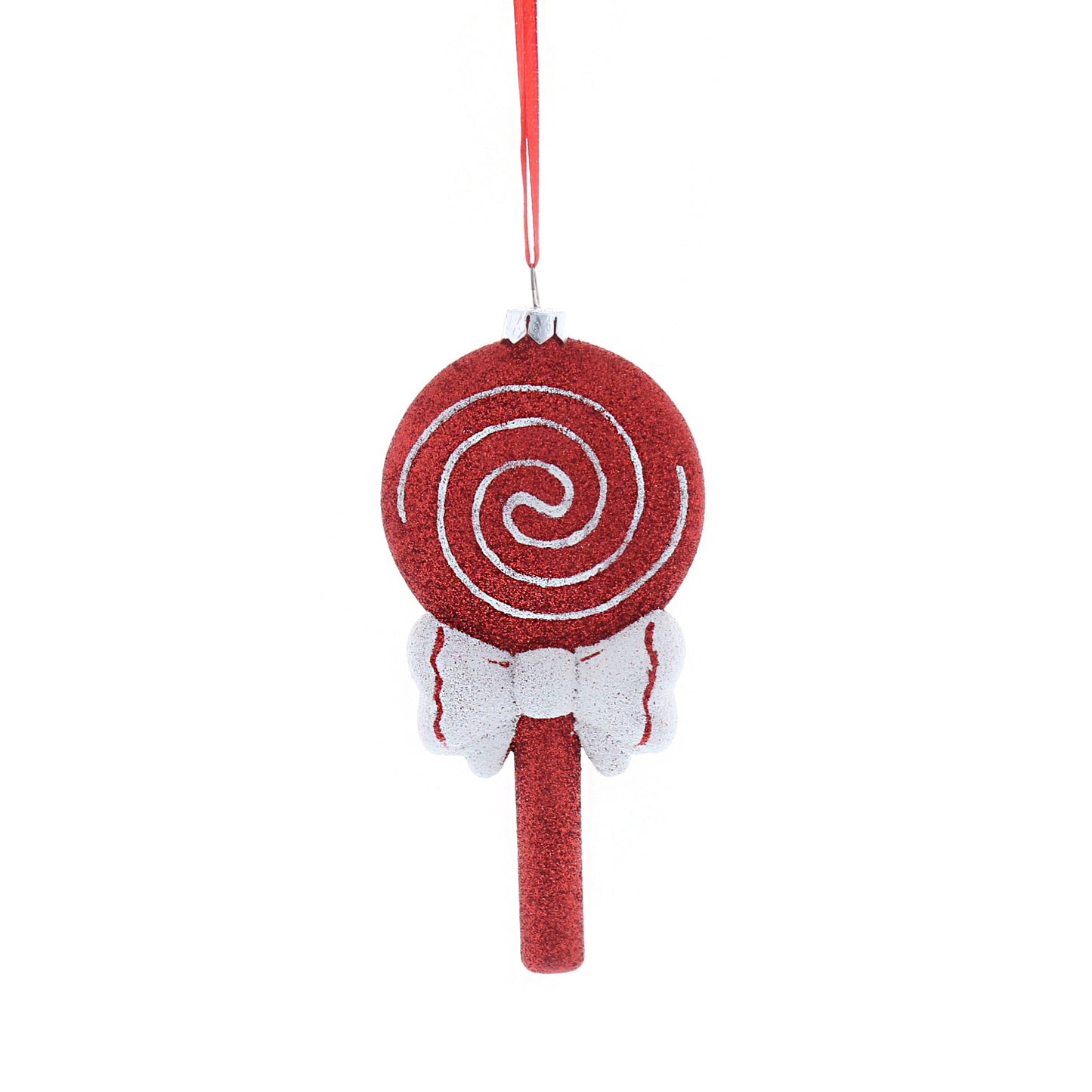Red and White Glitter Lollipop Hanging Decoration