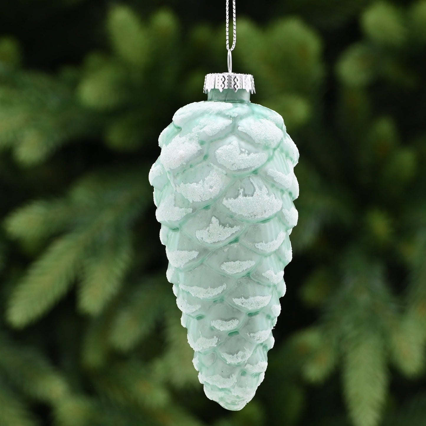 Light Green Frosted Glass Pinecone Christmas Decoration 12cm