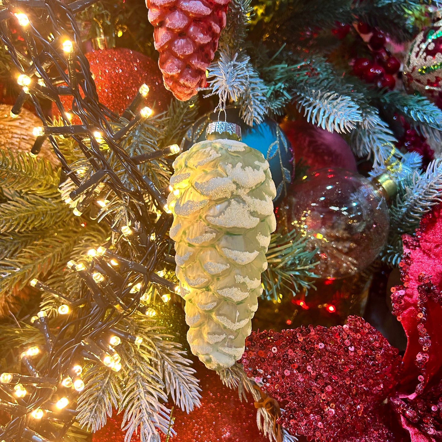 Light Green Frosted Glass Pinecone Christmas Decoration 12cm