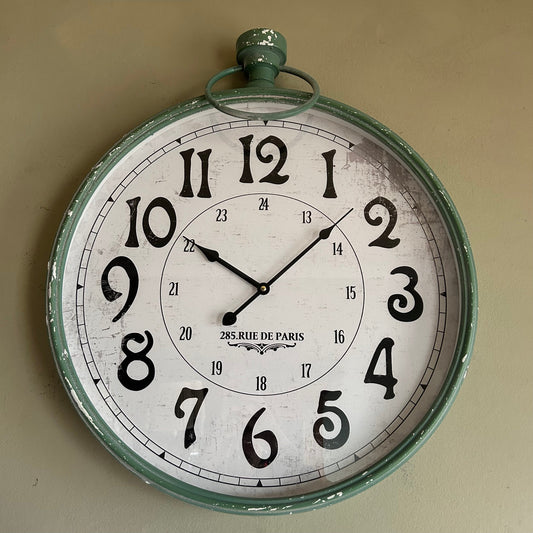 Green Distressed Framed Stopwatch Wall Clock