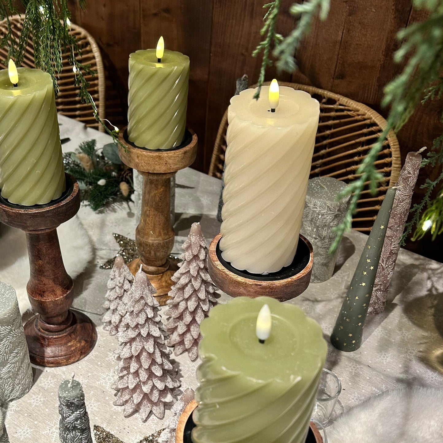 Cream LED Wick Twisted Wax Candle with Melted Top 17.3cm x 7.5cm