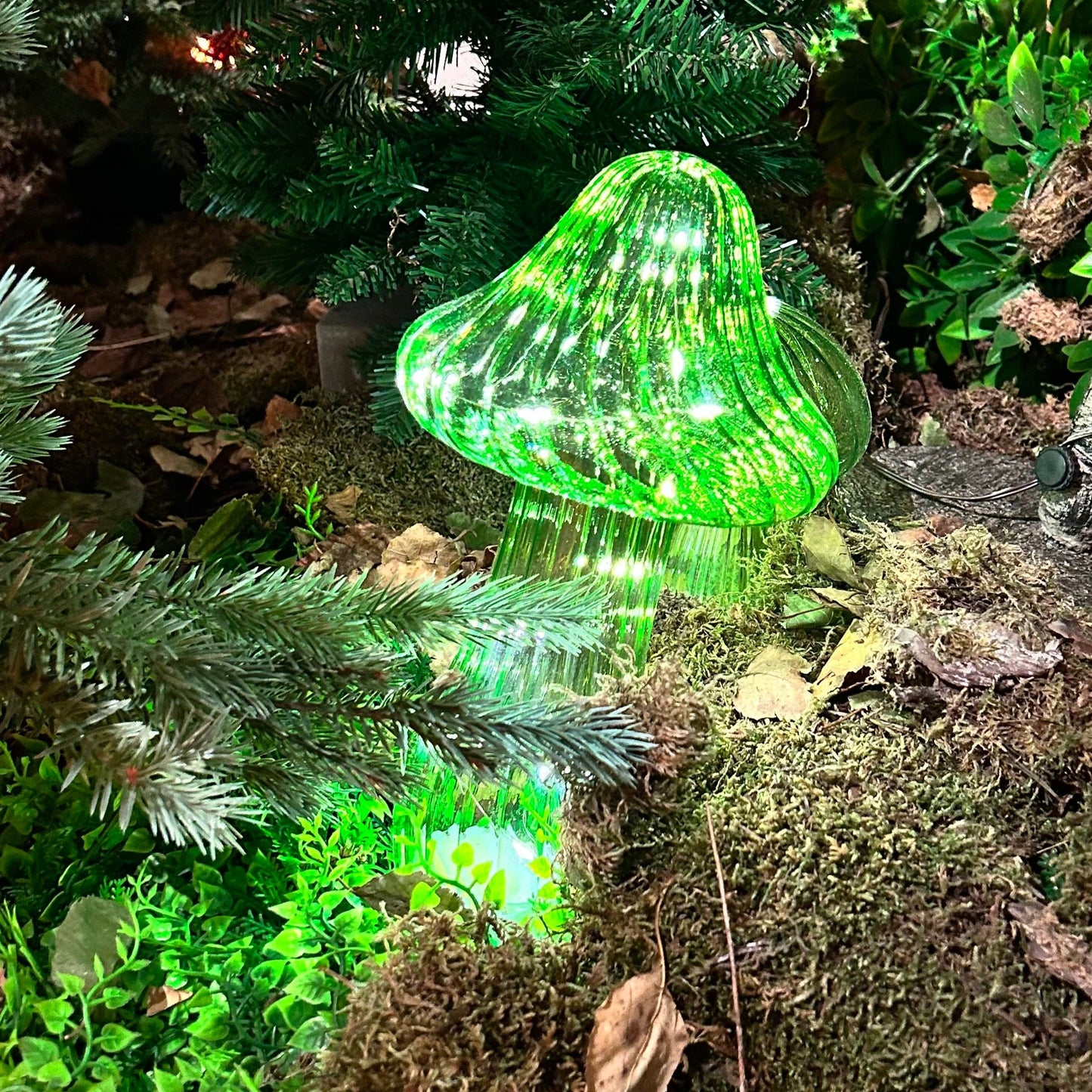 Micro LED Green Glass Mushroom Decoration 25cm